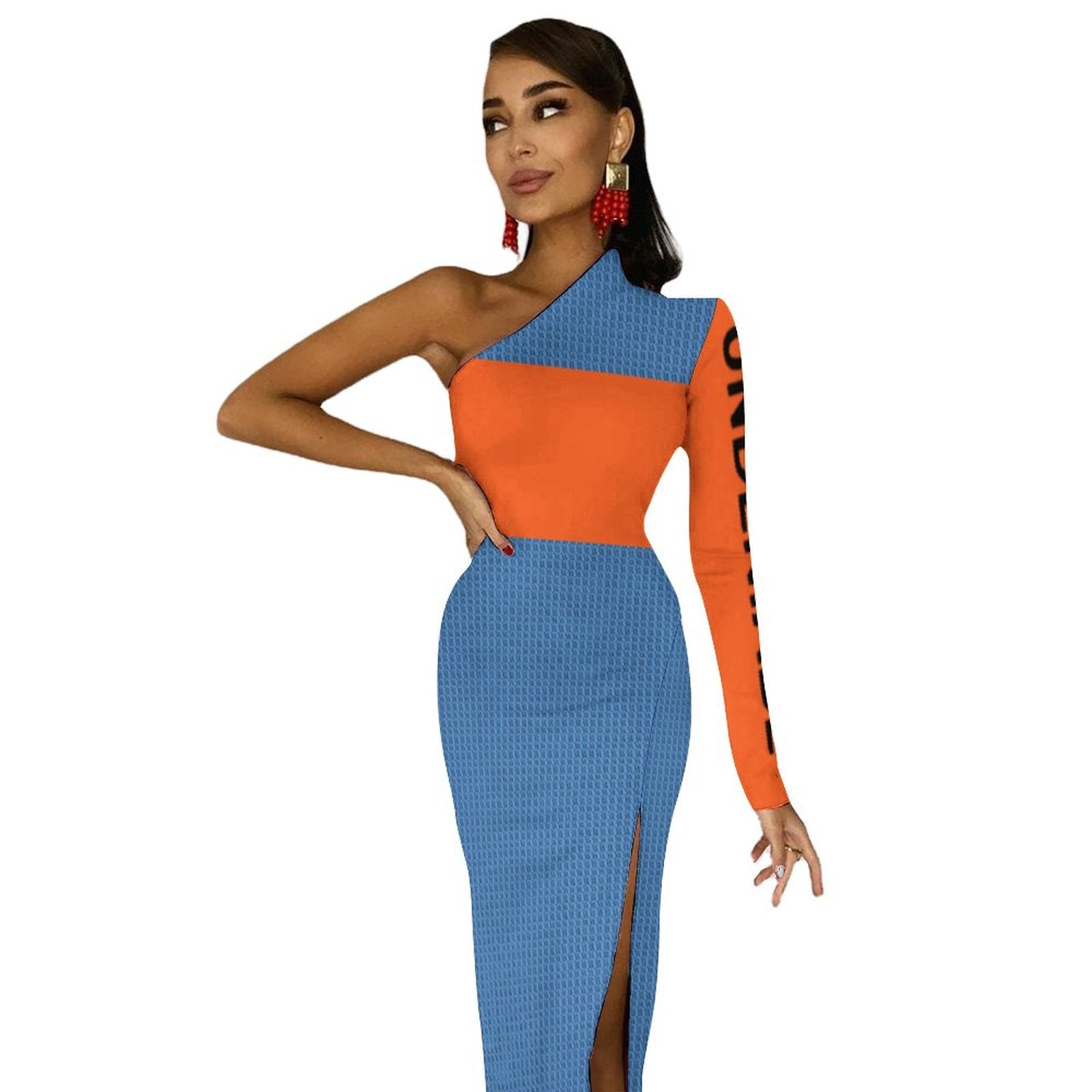 UNDENIABL CULTURE One Shoulder Split Dress(All-Over Printing)
