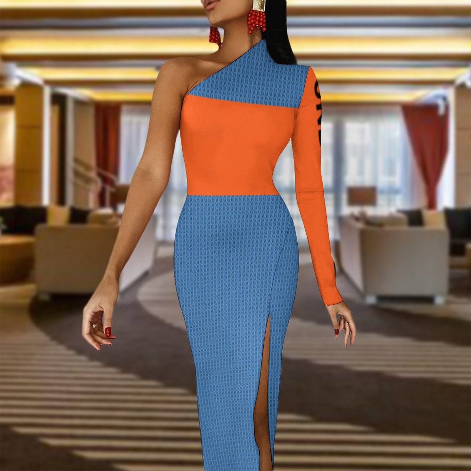 UNDENIABL CULTURE One Shoulder Split Dress(All-Over Printing)
